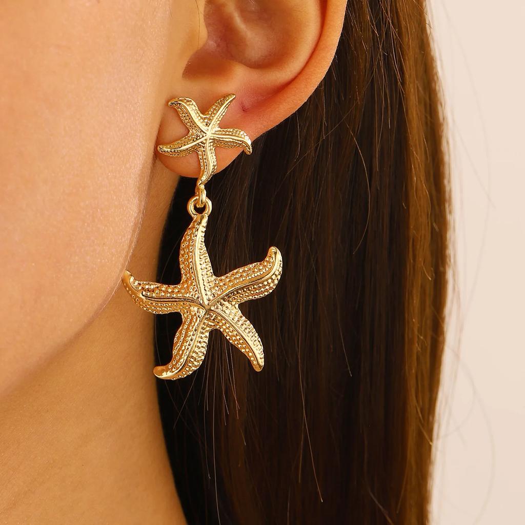 Stainless Steel Ocean Style Women's Earrings Starfish Personalized Design Seaside Vacation Simple Retro Party Jewelry