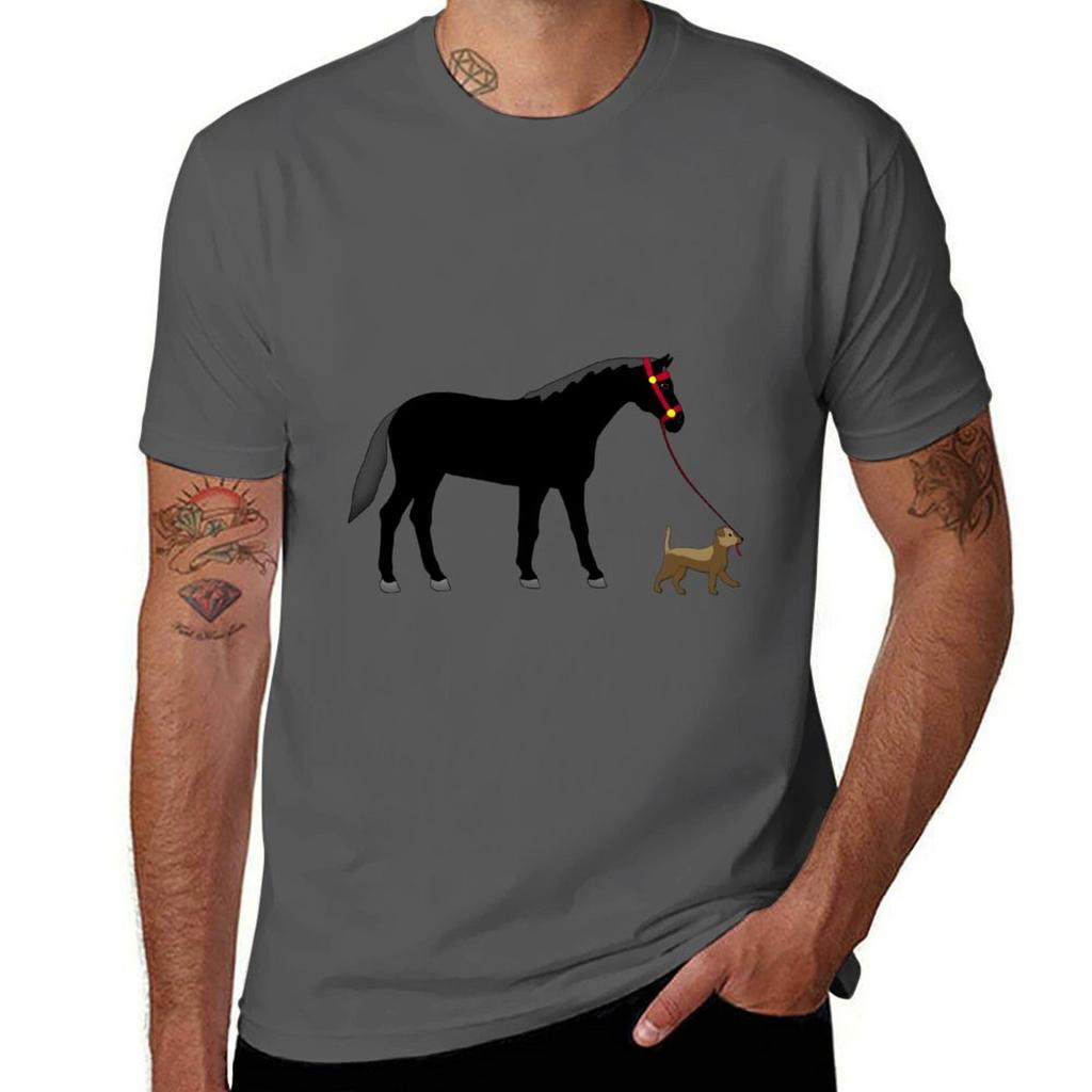 Dog And Horse Tshirt Sports Casual Short Sleeve Cotton Tee