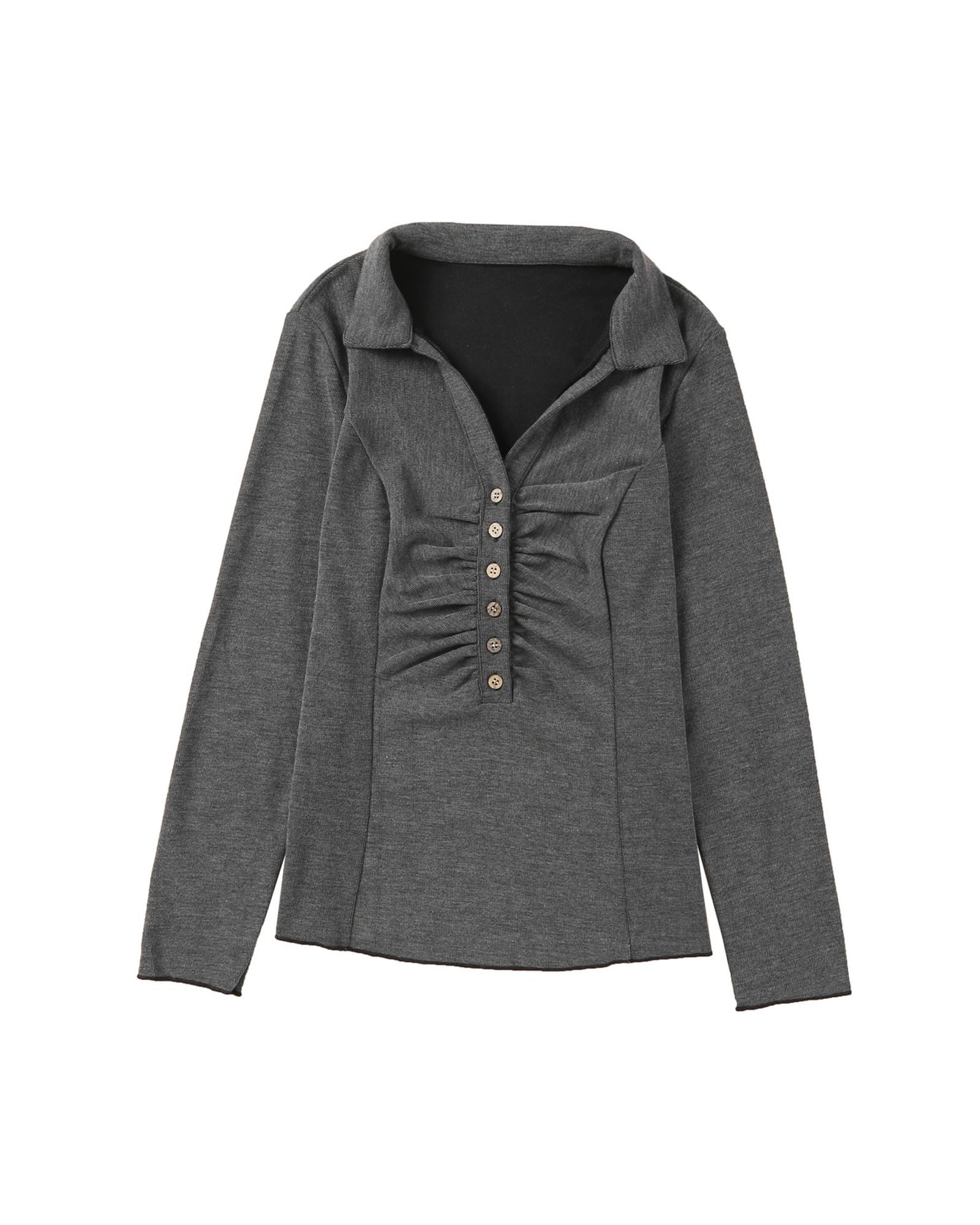 

Azura Exchange V Neck Buttons Ruched Long Sleeve Top 2XL чёрный