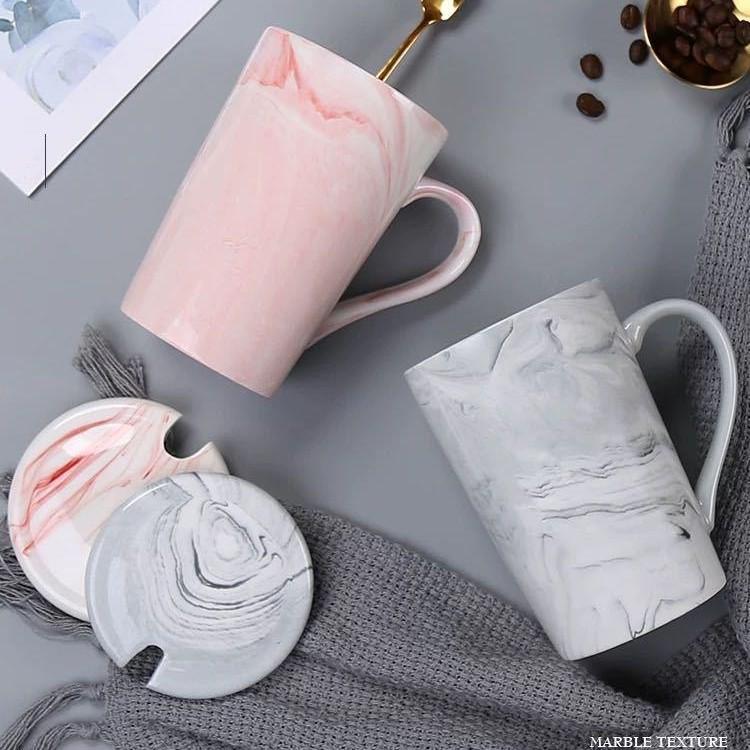 Marble Mug Ceramic Cup Gift Box Coffee Cup Couple Creative Water Cup with Lid Spoon