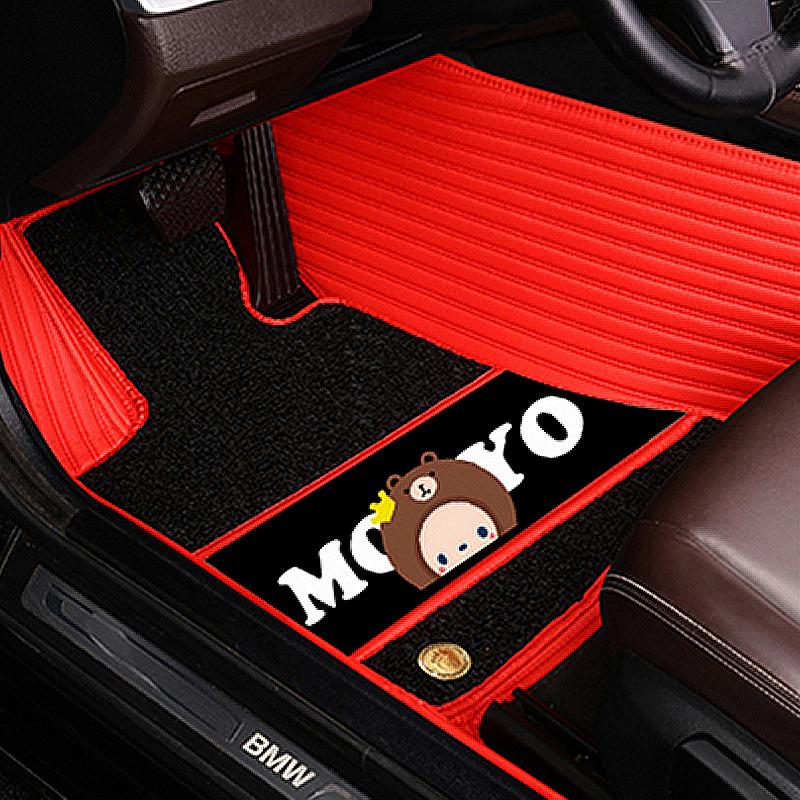 Custom Leather Car Floor Mats for Women - Cartoon Design, Double-Layer, Full Coverage