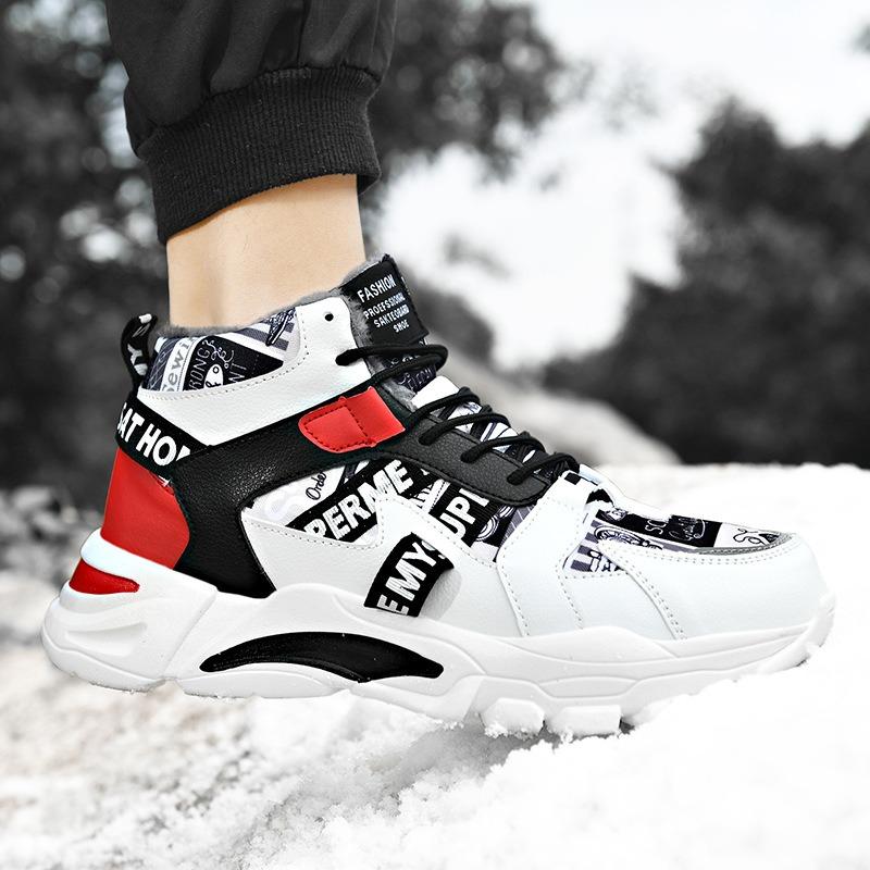 Herren Hohe Fleece-gefütterte Klobige Sneaker Colorblock Rutschfest Warm Lässige Sportschuhe