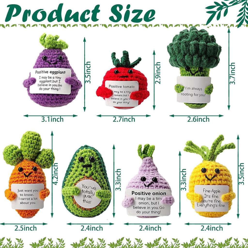 7PCS Handmade Positive Emotional Support Crochet Dolls, Adorable Knitted Dolls of Vegetables and Fruits with Positive Card, Mental Health Boosting
