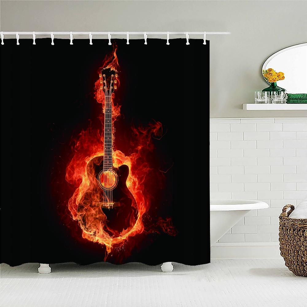 Music Rock Guitar Shower Curtains Modern Bathroom Curtains 3d Printed Decoration Waterproof Cloth with Hooks Bath Curtain