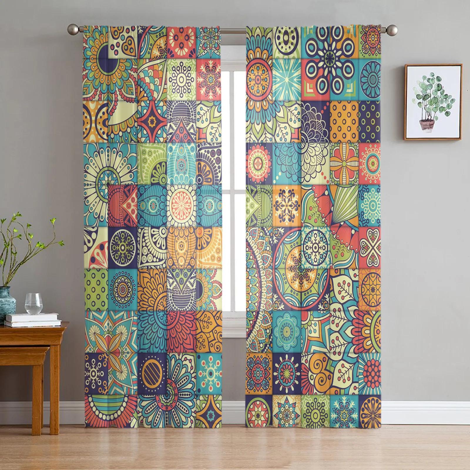 Tonnika Chen Light Filtering Mandala Pattern Curtains Living Room Modern Voile Curtain Bedroom Tulle Window Drapes Decor Bohemian Made Of Polyester Washable Ready