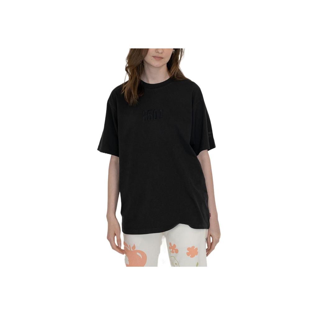 Levis Plain Round Neck Logo Digital Embroidery Straight T-Shirt Unisex Tops Black 87373-0040