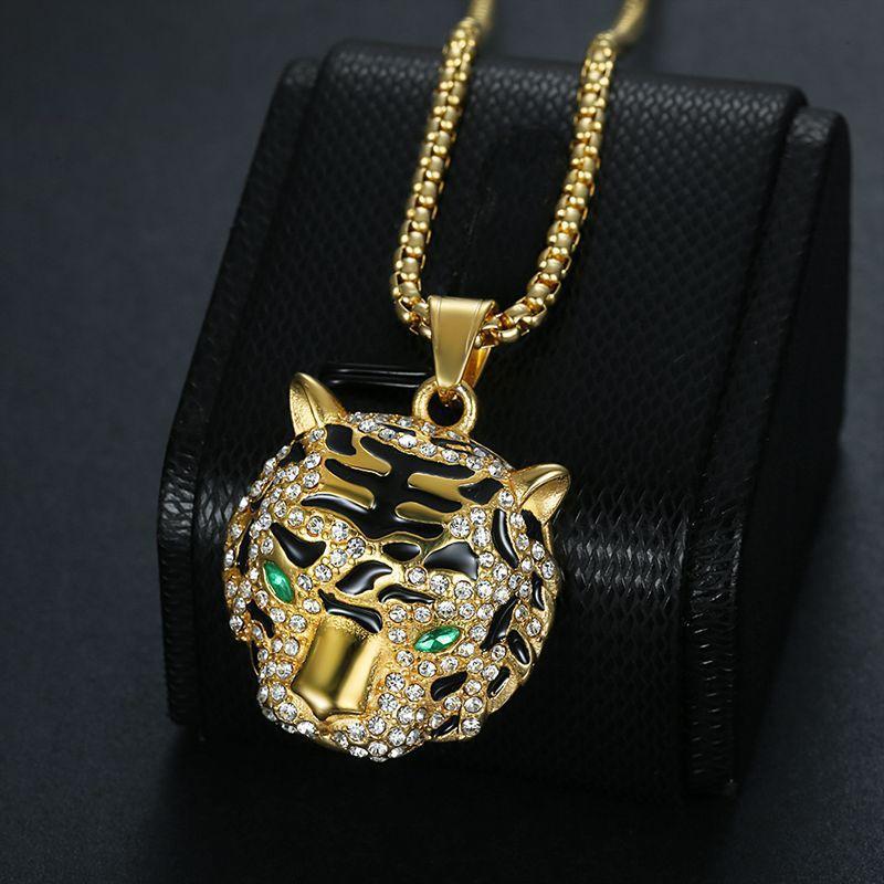 2026 Jewelry Fashion Trend Inlaid Zircon Tiger Head Pendant Necklace Men s Jewelry Accessories 60CM