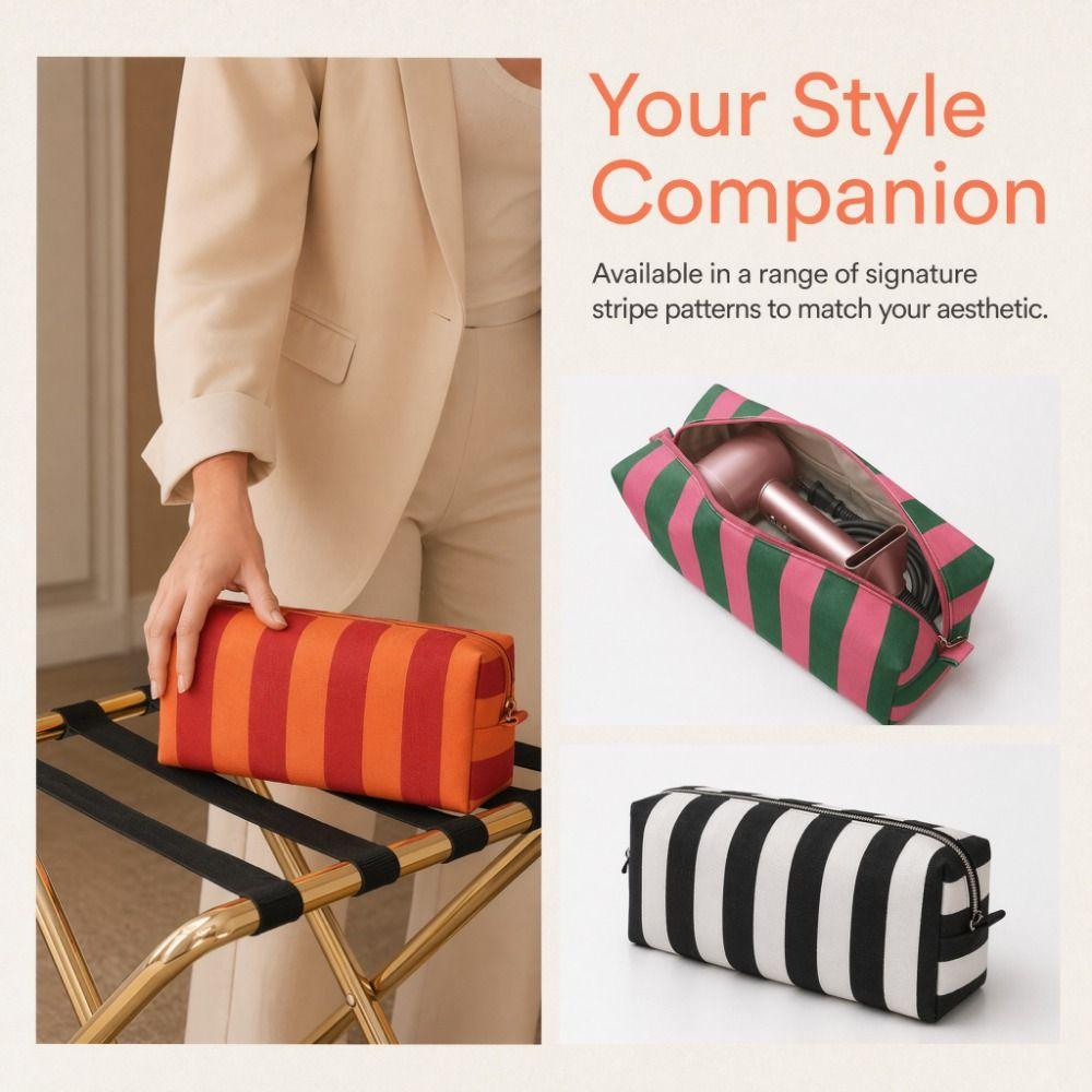 Stripe Hair Dryer Storage Bag Large Capacity With Handle Curler Storage Bag Dustproof with Zipper Cosmetic Bag