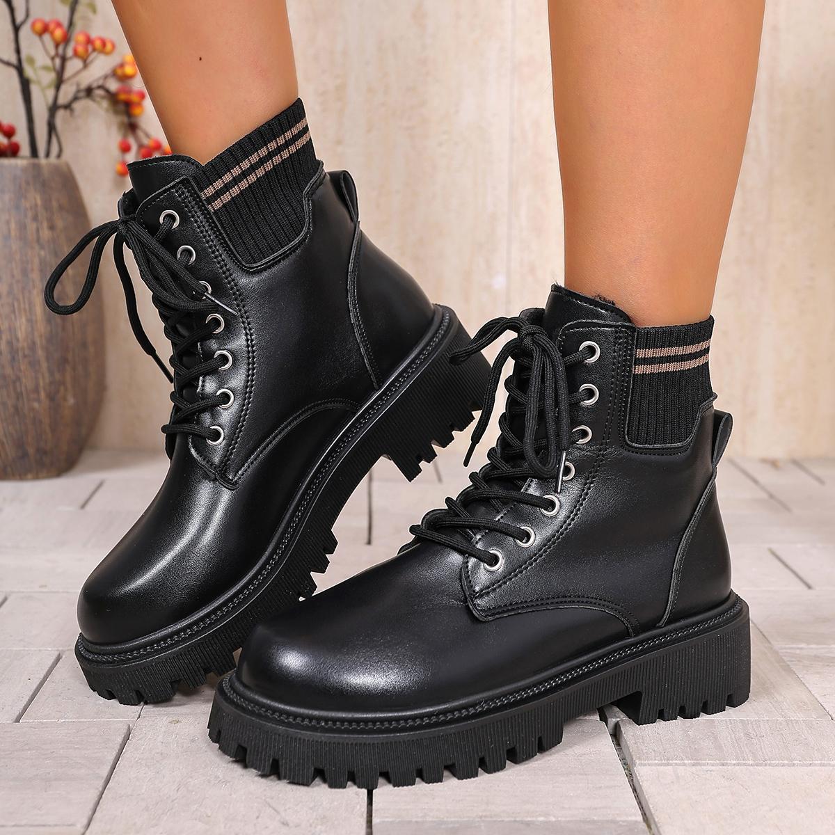 

Women Boots Winter Warm Short Plush Ankle Boots Women Fashion Lace Up Platform Shoes For Woman Comfy Low Heels Leather Shoes 35