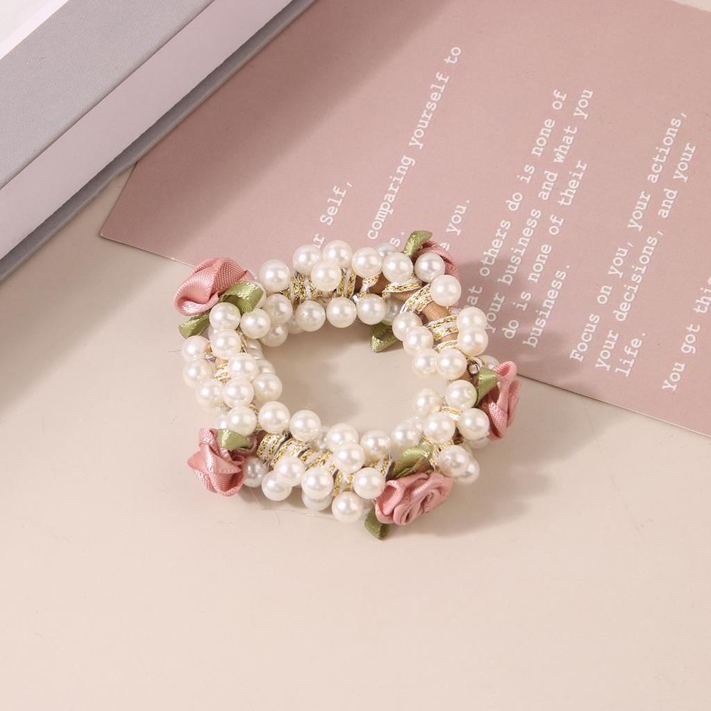 1 PC. Sweet INS Style Rose Pearl Ponytail Hair Band. Female High Elastic Rubber Band Hair Rope. Hair Accessories.
