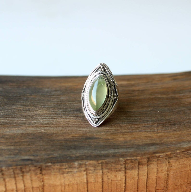 Natural Prehnite AAA+Quality Ring, Finger Boho Ring, 925-Sterling Silver Ring, Engagement Gift, Marquise Gemstone Ring, Handmade Jewelry,