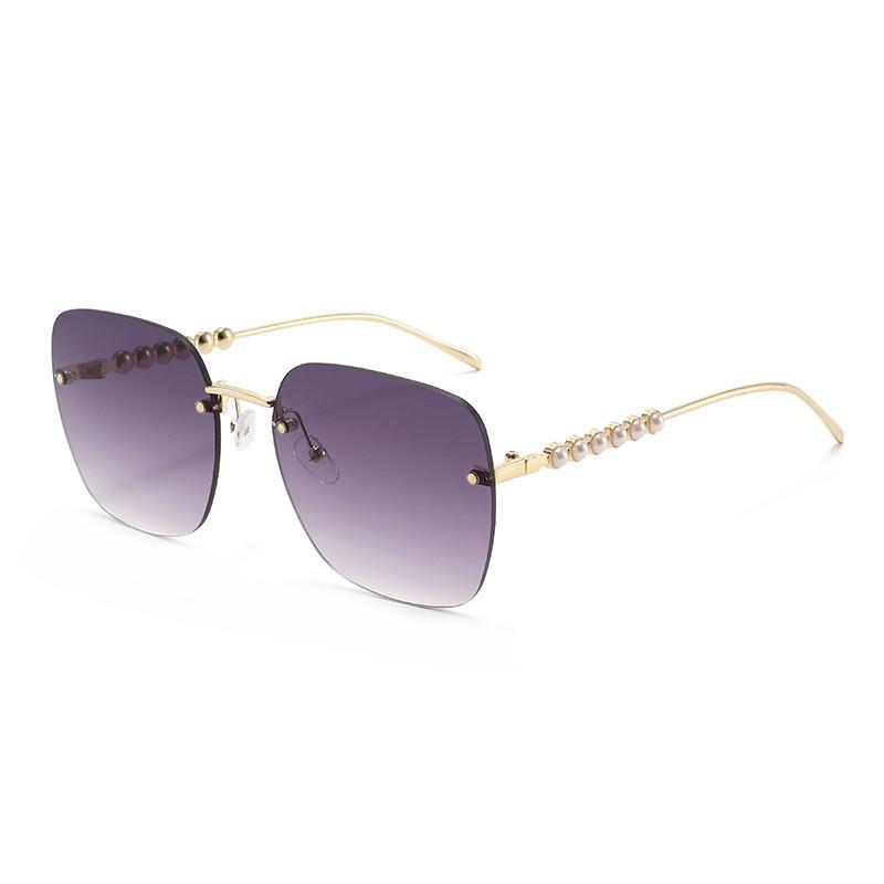 Pearl Embellished Metal Frame Square Sunglasses With Uv400 Protection For Fashionable Women