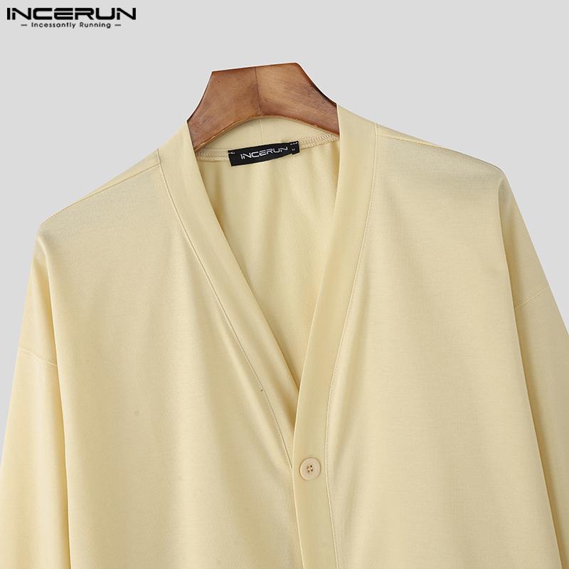 INCERUN Oversized Men Batwing Sleeve Buttons Up Casual Kimono Cardigan Tops