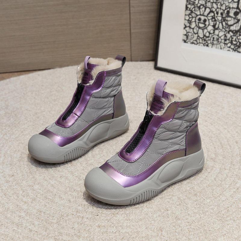 2025 Winter Genuine Leather Shoes Women Snow Boots Non-slip Height Increasing 4.5cm Warm Women Ankle Boots Black White