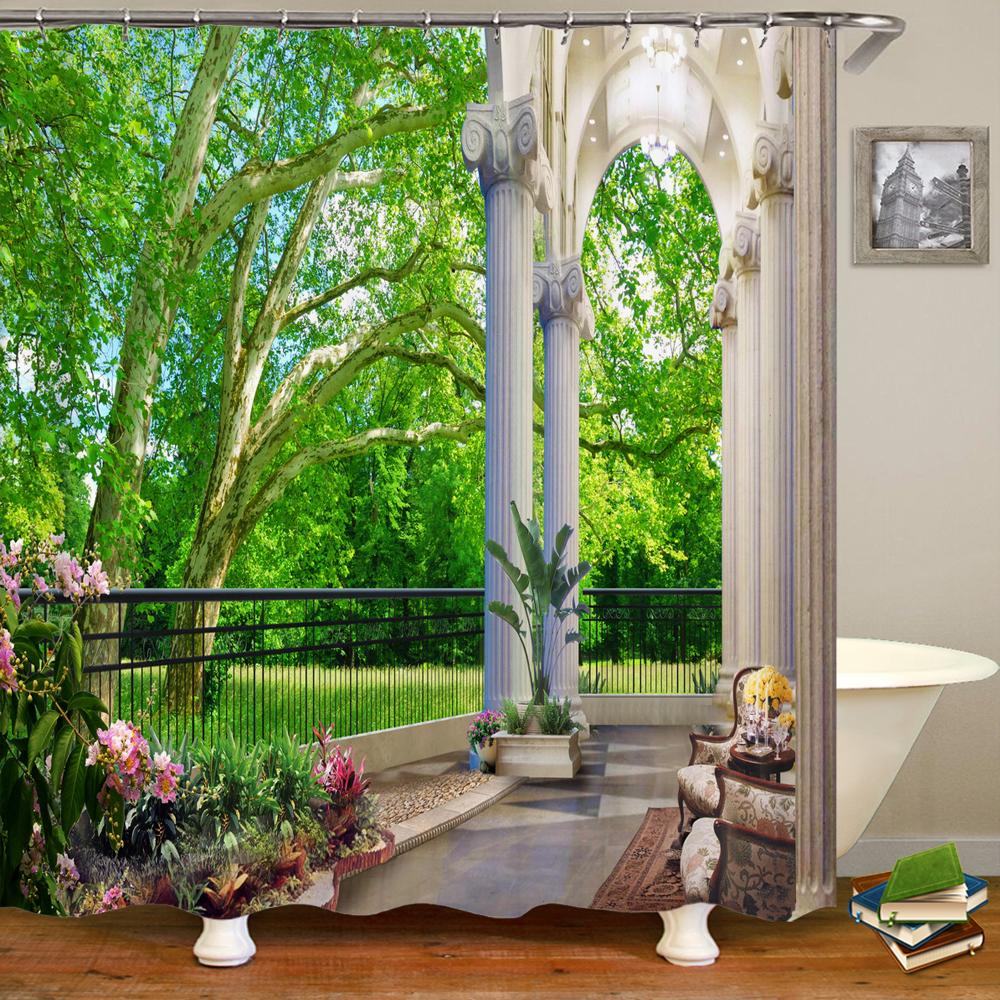 3D European Rural Town Flowers landscape Printing Bathroom Waterproof Shower Curtain Polyester Curtain Home Decoration Curtain
