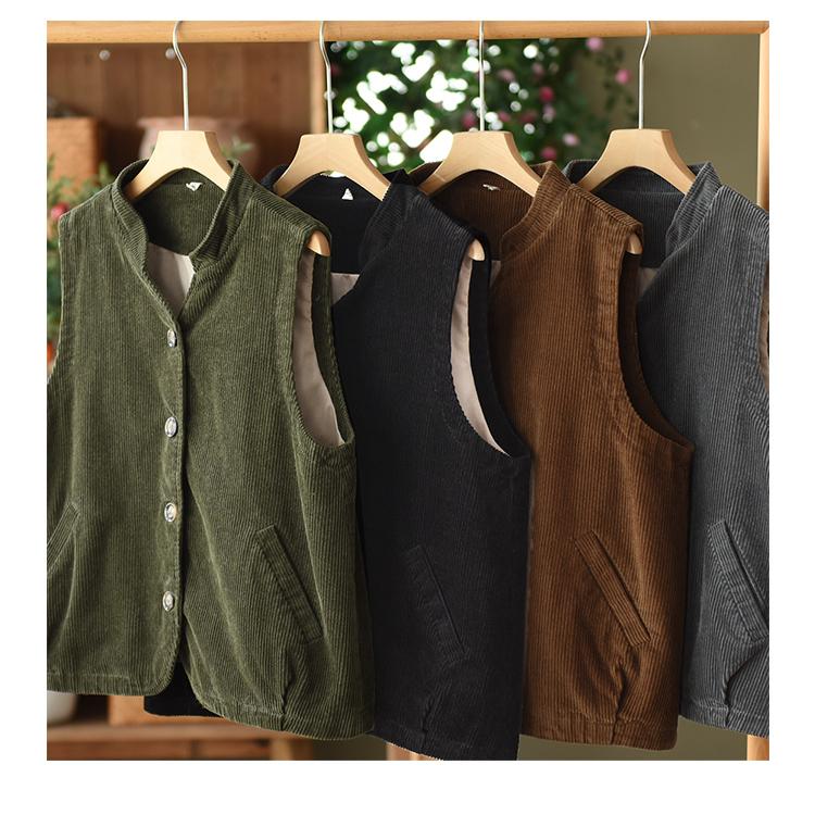 DIMANAF 2025 New Vest Short Corduroy Jacket  Autumn Sleeveless Retro Coat Buttons Women Solid