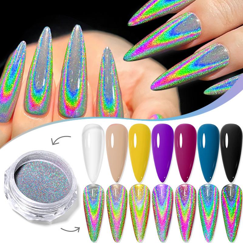 1Boxed Red Rainbow Laser Nail Powder Super Flash Metal Silver Effect Glitter For Nails Color Acrylic Magic Mirror Powder