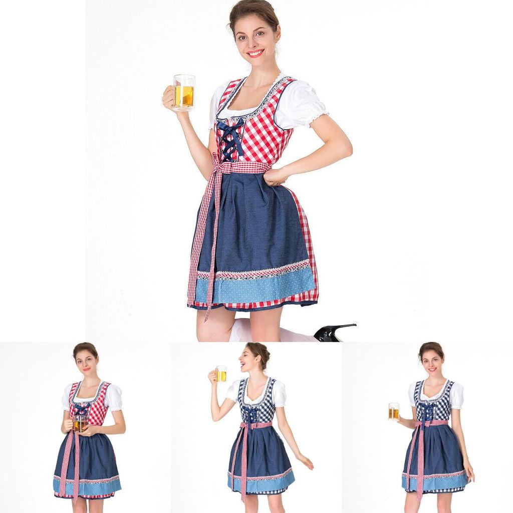 Damski kostium Oktoberfest, gładka sukienka z delikatnym wykończeniem na uroczystości