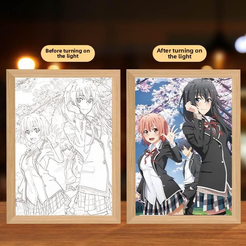 23cm/9.06in 3D Anime Figure Light Painting Yukinoshita Yukino Photo Frame Led Night Bedroom Table Lamps Decorative Holiday Gifts
