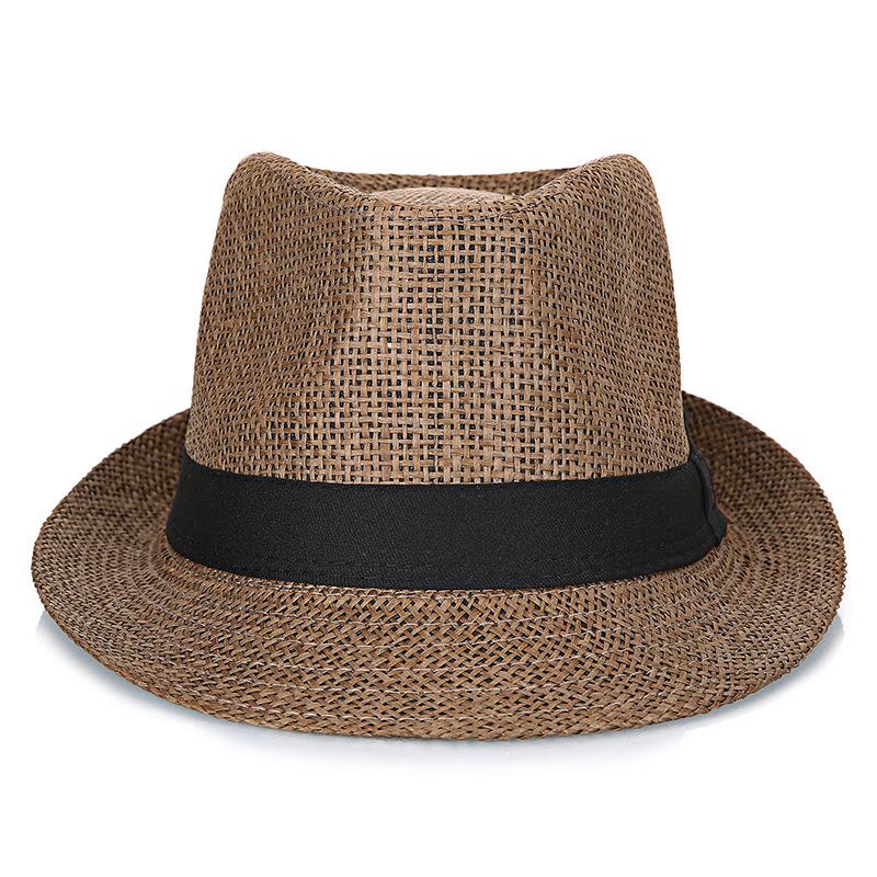 

Мужская панама в британском стиле: Бумажная солома с черным краем, европейский и американский джазовый дизайн, повседневная летняя соломенная шляпа M (56-58 cm) кофейный