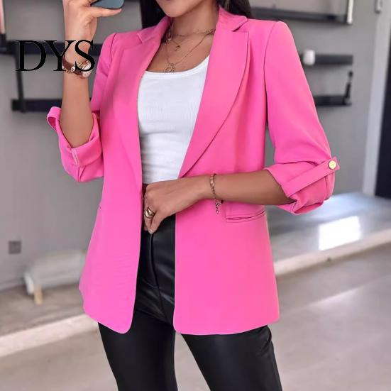 Button Sleeve Blazer Women Suit Coat Autumn Winter Long Sleeved Cardigan Lined Jacket Casual Lapel Solid Color for Business Daily Wear