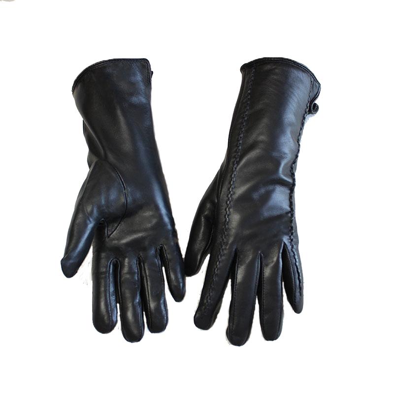 Leather Sheepskin Gloves Women's Mid-Length Stripes Plus Velvet Warm Autumn and Winter Windproof Free Shipping