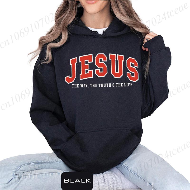 Jesus Fashion Hoodies Sweatshirt The Way The Truth The Life Printed Autumn Winter Hoodie Bible Verse Hooded Casual Sportswear