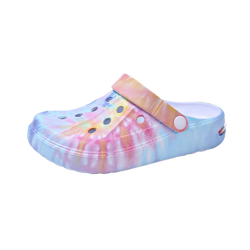 Summer Men's & Women's Sandals Tie-Dye Pattern Clogs Slip On Lightweight Two-Way Wear Garden Clogs Non-Slip Beach Slides