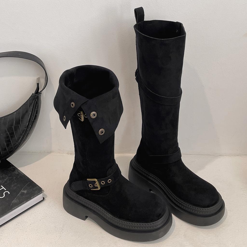 Vintage Brown Maillard Style Platform Boots Women's Boots 2025 New Autumn Height-increasing and Thin Knight Boots