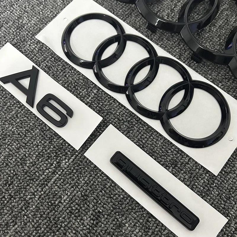 2PCS 4 Ring logo ABS Black Car Hood Front Bonnet Grill Rear Trunk Emblem Sticker 1P A6 mark 1P Quarrto For 1jvcr A6 2020-2023 jvcr1