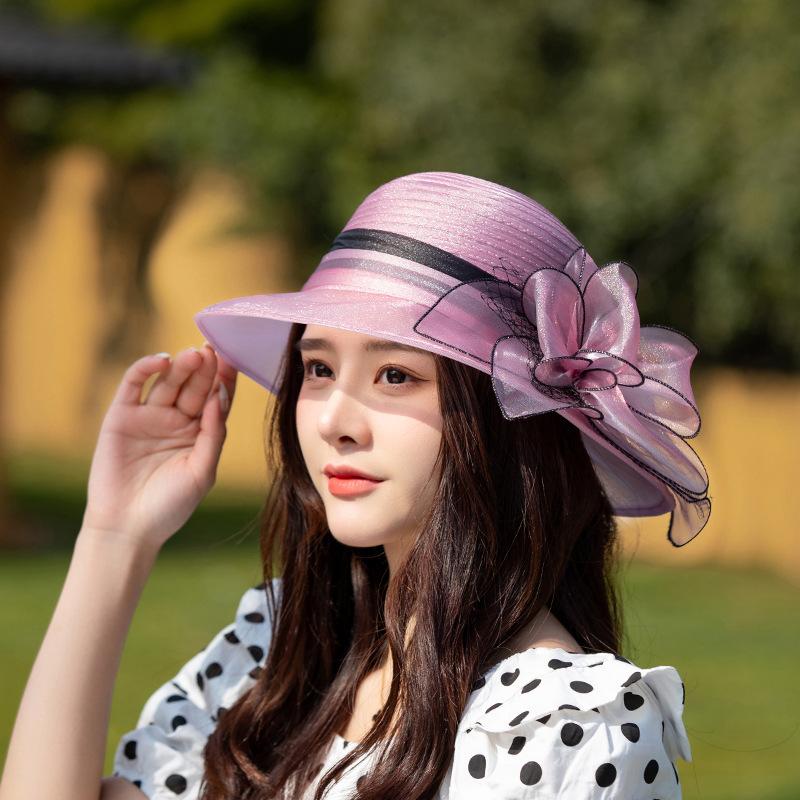 Fashion versatile organza bucket hat women's summer sunscreen face cover sun hat advanced design sense basin hat tide