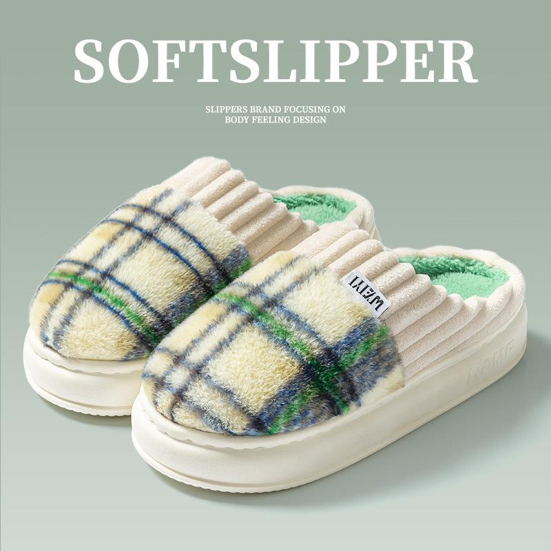 

Old-fashioned striped thick-soled cotton slippers piled and thickened warm and non-slip women s slippers indoor home cotton shoes 36-37
