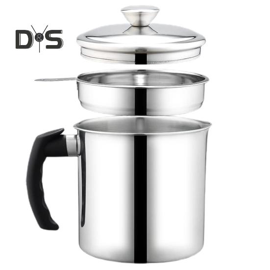 1.4/1.9 L Stainless Steel Bacon Grease Saver Container with Fine Mesh Strainer Non-slip Bottom And Airtight Lid Cooking Oil Keeper Pot for Kitchen