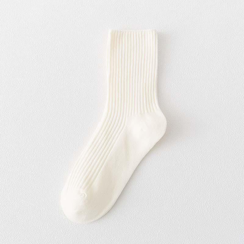

Женские осенне-зимние полосатые носки из чистого хлопка в стиле колледжа 1 pair молочный белый