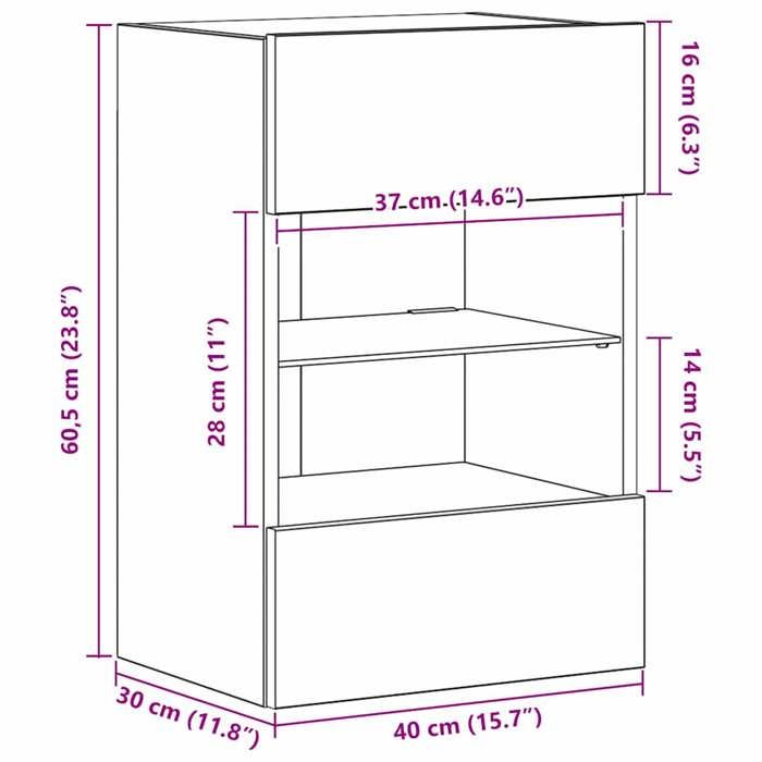 VidaXL Meubles muraux avec lumières LED pour TV 2 pcs, Armoires de Télévision Suspendues avec Étagère, Meubles Télé 837079