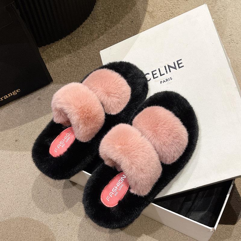 

Stepping on shit fluffy slippers women s outer wear 2025 autumn and winter new large size thick bottom plush office home cotton mop 35 чёрный