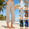 Women Cropped Pants High Waisted Straight Wide Leg Casual Pants with Pockets Loose Fit Vacation Office Trousers