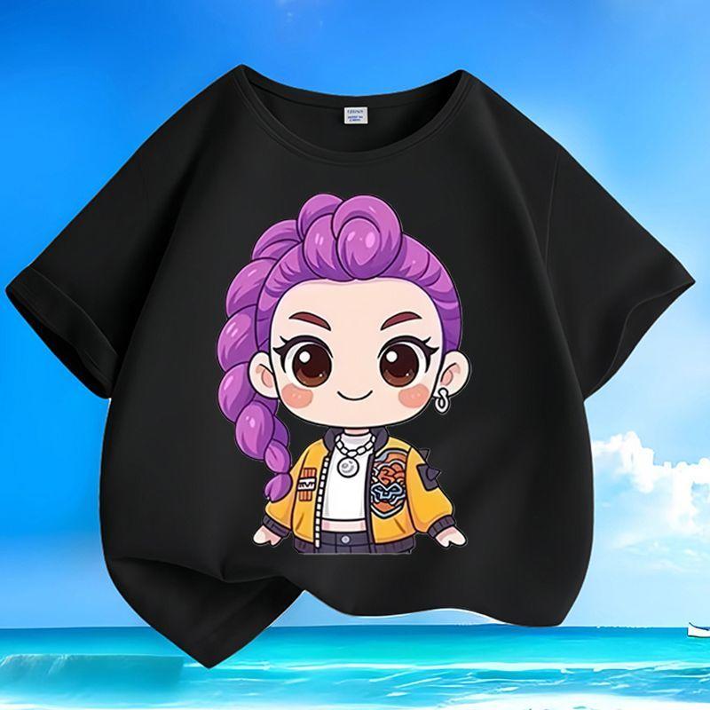 Boys' and Girls' Fashionable KPOP Hunting Girl Group Rumi's T-shirt Summer Children's Loose Pure Cotton T-shirt