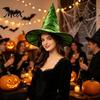 Dark Fantasy Costume Props Velvet Witch Hat for Halloween Costume, Pointed Wizard Cap with Wide Adults Brim, Festival Headwear, Adult Cosplay
