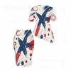 Women Plus Size Two Piece Skirt Set Round Neck Short Sleeve Printed Asymmetric Top Fitted Skirt Red Blue White