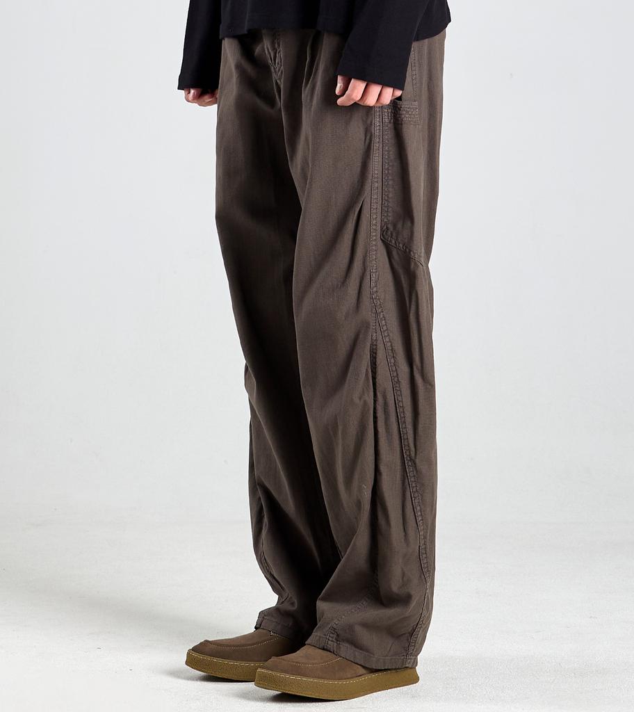 Beoteunseoul Utility Curved Cotton Banding Pants (Dark Brown)