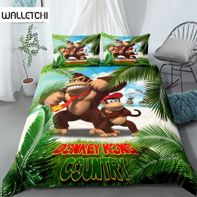 Set Copripiumino Cartone Animato Scimmia Donkey Kong King Queen Matrimoniale Completo Letto Singolo