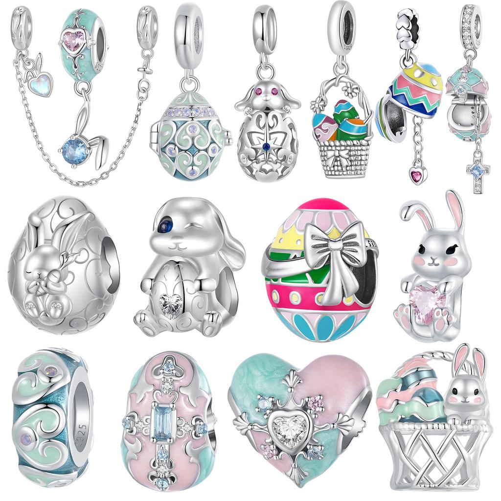 Easter Bunny Egg Series Diy Bracelet Beaded Children'S Fun 925 Silver Bead Accessories
