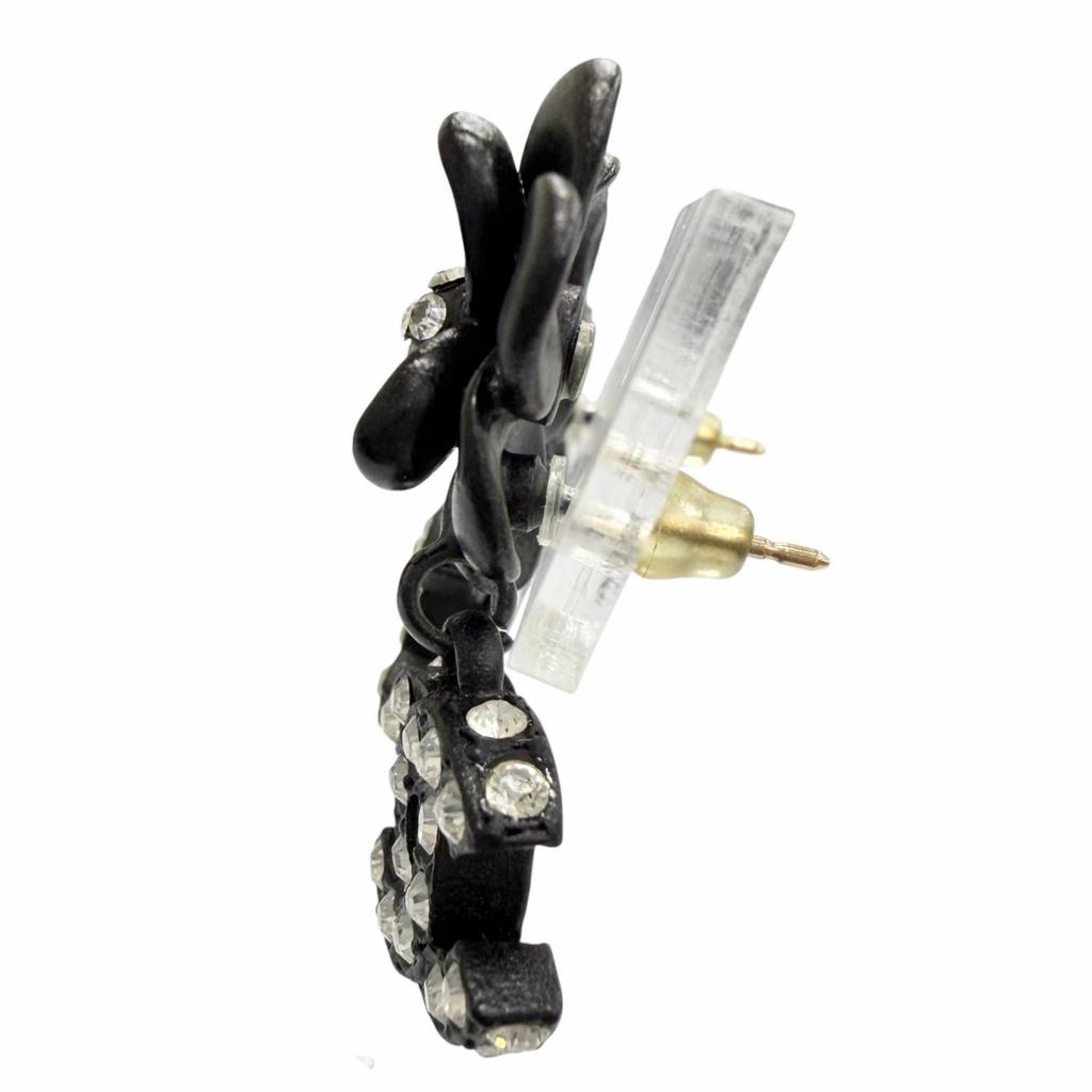 Great CHANEL Camellia COCO Mark Rhinestone Piercings (for both ears) black 02A Used