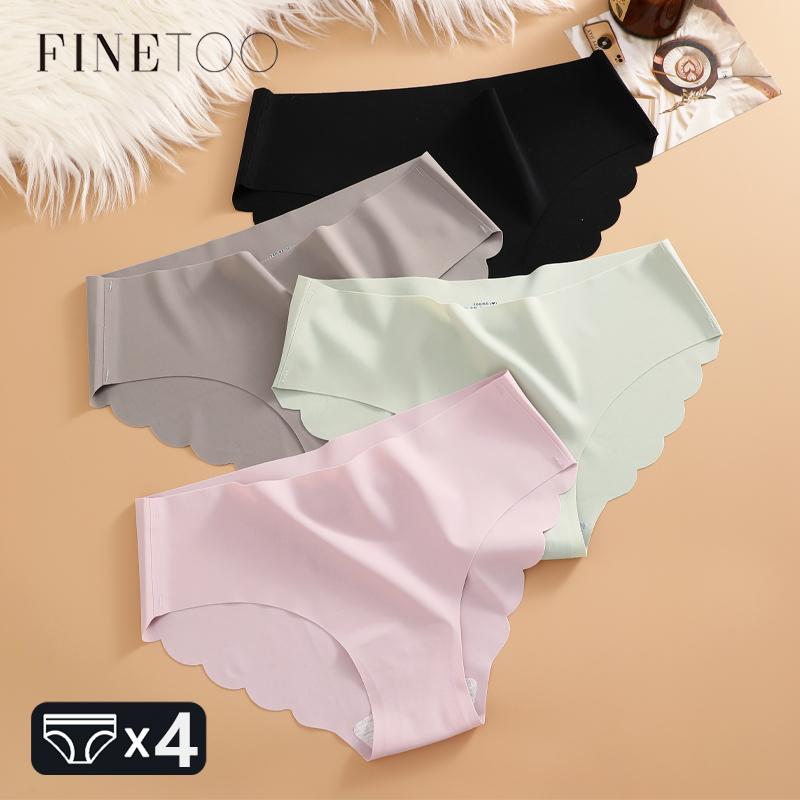 4Pcs Ice Silk Wavy Waist Underwear Women's Seamless Panties Sexy Comfy Solid Briefs Girls Ultra Thin Invisible Lingerie