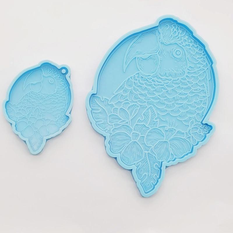 2x Keychain Resin Silicone Molds with for Key Chain Lovely Parrot Shape Mold for Epoxy Jewelry Casting Keychain Coaster