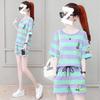 Summer Fashion Loose Short-sleeved Shorts Age-reducing Casual Two-piece Striped Shirt Sports Suit for Female Students