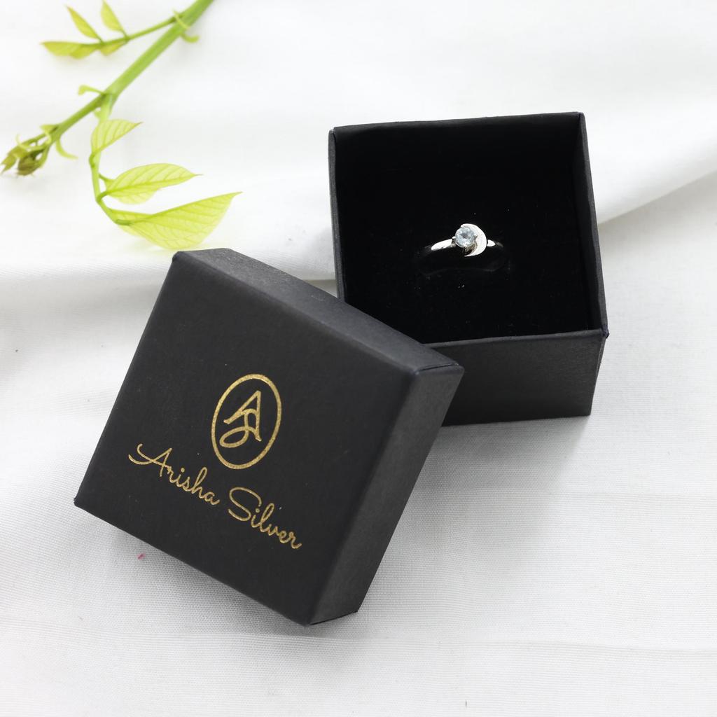 Blue Topaz Silver Half Moon Ring, 925 Sterling Silver, Handmade Jewelry, Women Silver Ring, Gift For Her Ar8918