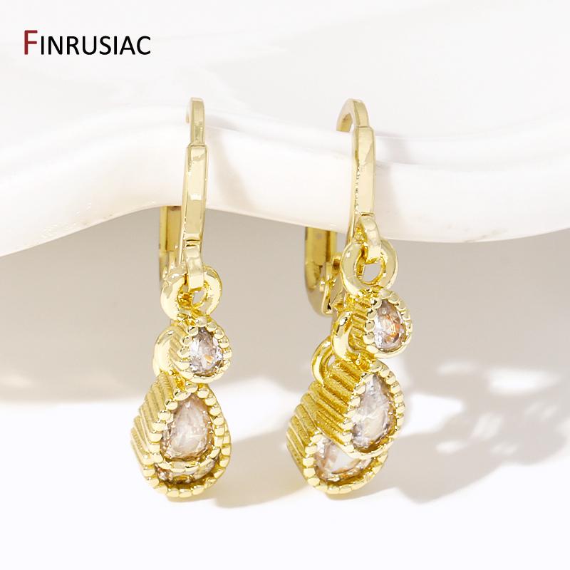 

New Design Zircon Water Drop Small Hoop Earrings For Women Brass Huggies Pendant Drop Earrings Luxury Jewelry Party Gift 1 pair