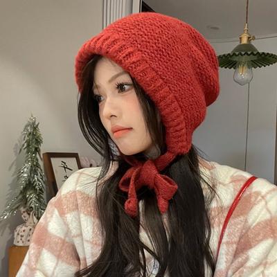 Winter Women'S Solid Color Balaclava Hat Versatile Ear Protection, Cold Proof Woolen Hat Thick And Warm Knitted Hat